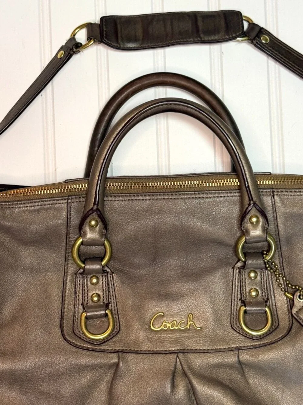 Coach Ashley Bronze Leather Y2K Slouchy 2 Way Satchel Shoulder Bag - Picture 11 of 14